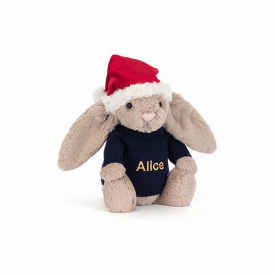 Jellycat Bashful Christmas Conejo with Navy Jumper | FCBJ-29354